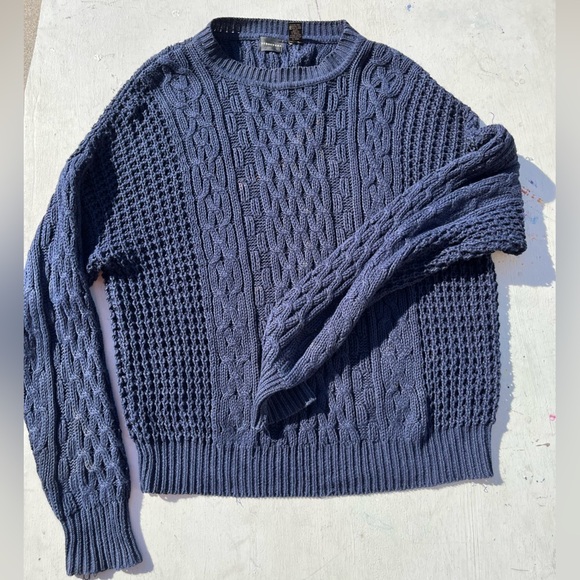 Men's Vintage Structure Sweater Navy Blue Cable Knit XL Defunct 90s Y2K Preppy - Picture 5 of 14